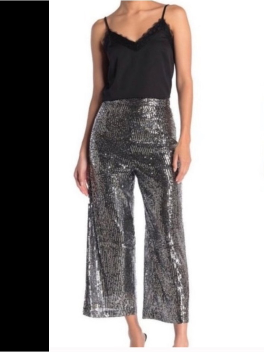 High-Shine Black Sequin Wide-Leg Pants